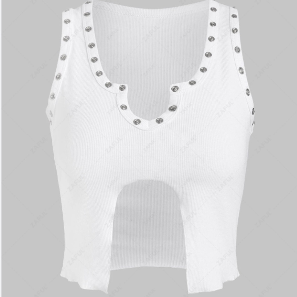 I.AM.GIA Split Hem Studded Crop Tank Top in White